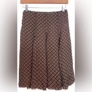 Vintage Anne Klein Brown Silk A-Line Skirt with White Pattern